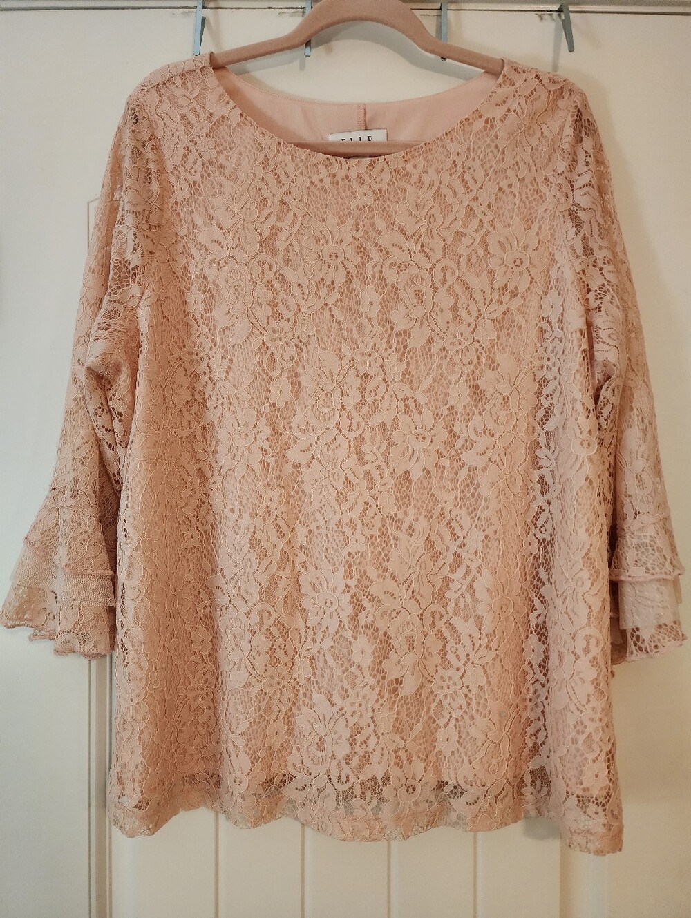 Elle Blush Pink Women’s Lace Top Bell Flutter Sleeve Romantic Victorian XXL